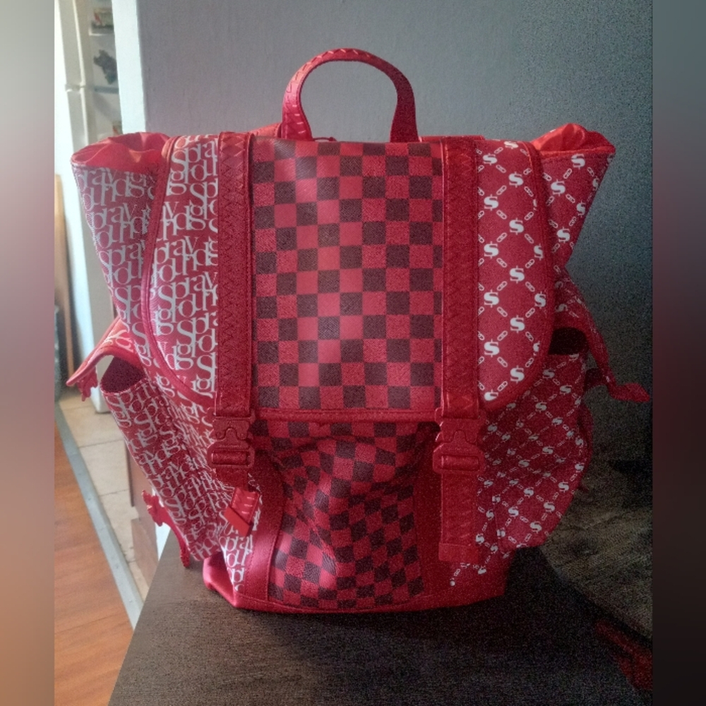 Sprayground Red/White Checkard, Moneysign, Sprayground Logo Bookbag Backpack NWT